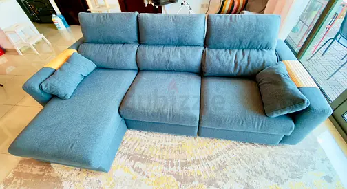 Blue L-shaped Fabric 3-seat Sofa with Chaise - Good Condition - IKEA ESKILSTUNA