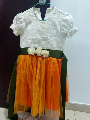 White lace top with orange tulle frock for girls - dress (size approx 5-7 years