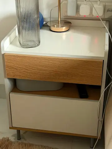 Compact bedside nightstand with drawer and shelf - white oak