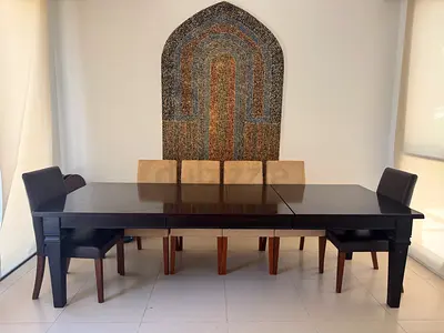 Banks large extending dining table pottery barn (espresso finish) with 6 chairs