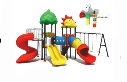 Outdoor kids playground set with slides, tunnel and swings