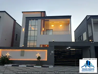 Luxury villa for sale in Al Helio 2, Ajman featuring modern design, super deluxe finishing, spacious layout ideal for families, prime location near Sh