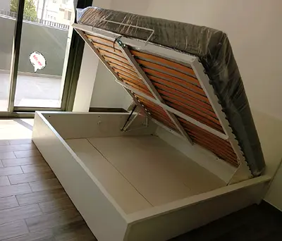 Ikea hydraulic queen size bed frame with storage inside full bed and with Ikea pocket sprung  mattre