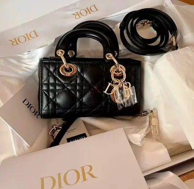 Mini Lady D-Joy Bag Black Cannage Lambskin authentic original