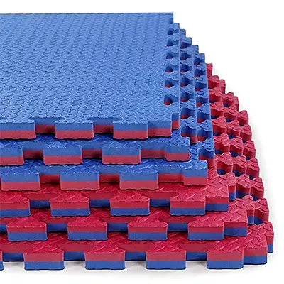 Interlocking EVA Foam Floor Mats (Blue  Red) - Set of Puzzle Gym Mats