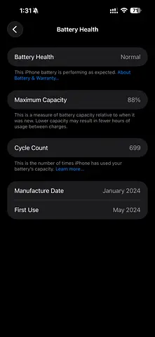 Apple iPhone 15 pro max  with 88% Battery Health