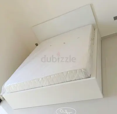 IKEA Malam queen bed frame with 2 storage drawers underneath and with IKEA mattress 160×200cm