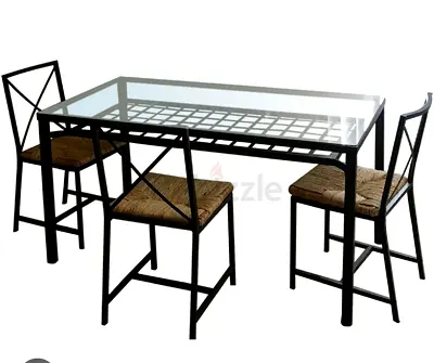 Modern Glass Dining Table with Three Chairs