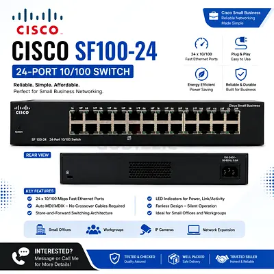 Cisco SF100-24 24-Port 10/100 Unmanaged Switch - Good Working Condition