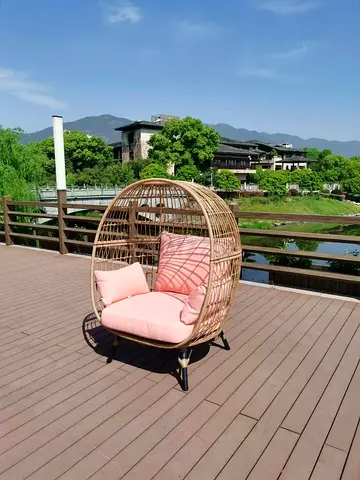 Rattan Egg Swing Chair with Pink Cushions - Outdoor/Patio Seat