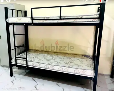 Heavy-duty Double Sturdy Black Metal Bunk Bed with Two Mattresses -Good Condition with 10-in mattres