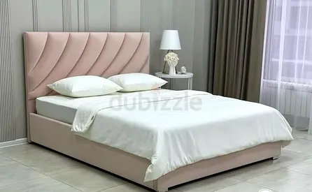 Modern Pink Upholstered Bed with Paneled Headboard