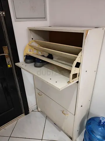 White Wooden Shoe Rack with Flip Shelf and Storage Cabinets