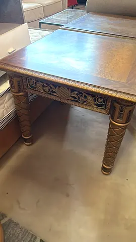 Solid Wood Carved Side Table with Intricate Leaf Motif