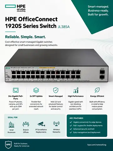 HPE OfficeConnect 1920S JL385A 24-Port Gigabit Smart Managed Switch (Like New)