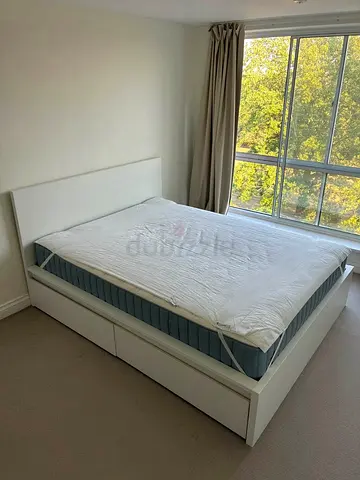 Ikea Queen White Malm bed frame with Ikea Queen Mattress