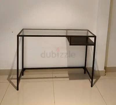IKEA console / computer table, cast iron frame and glass top