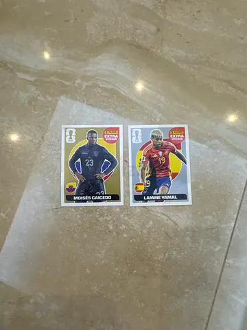 Panini Lamine Yamal Silver Extra Sticker + Panini Moises Caicedo Gold Extra Sticker