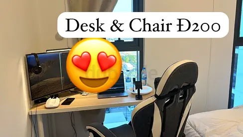 Simple wooden desk with ergonomic office chair - good condition