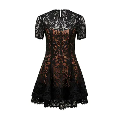 NWT Forever New Cornelia Layered Geo Lace Mini Dress - Black (Size EUR 36 / UK 8)