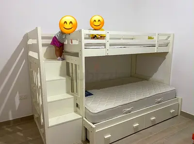 Solid Wooden Kids Bunk Bed with Storage + Mattress