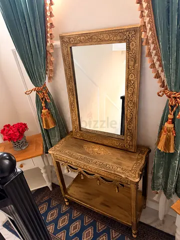 Ornate Gold Console Table with Mirror - Antique Style