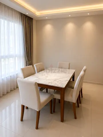 Modern 6-Seater Marble Top Dining Set with Fabric Chairs