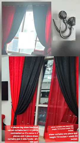Velvet Blackout and Sheer Curtain Set with Decorative Hooks