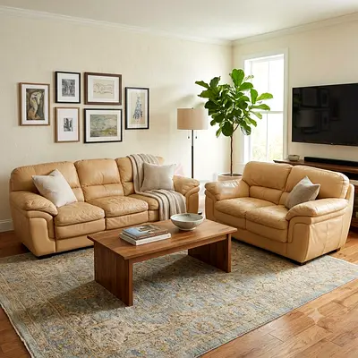 leather 3-seater sofa + 2-seater loveseat set - good condition