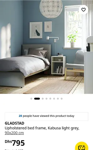 Upholstered Single Bed Frame (Kabusa light grey) 90x200 cm