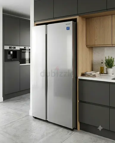 Hitachi Glass door Side-by-Side Fridge - Stainless Steel, Excellent Condition