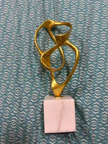 Brass Abstract Sculpture on Marble Base - 40 cm