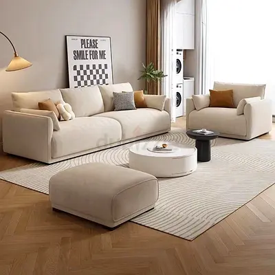 New Beige Modern 3-Seater Sofa with Armchair and Ottoman -