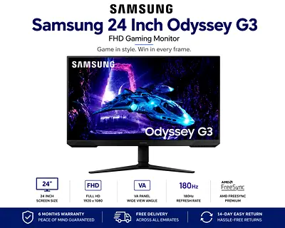 Samsung 24 Odyssey G3 FHD Gaming Monitor (180Hz,)