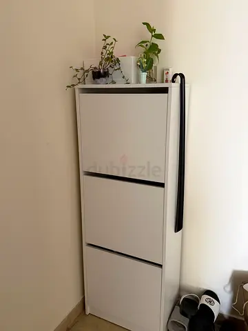 White Shoe Cabinet / Entryway Storage Unit - Compact and Clean