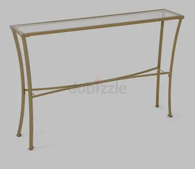 Slim Glass Top Console Table with Curved Metal Legs