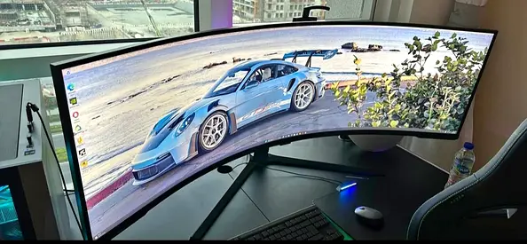 The Samsung Odyssey Neo G9 57 (Model: G95NC) is a massive, super-ultrawide curved monitor packing