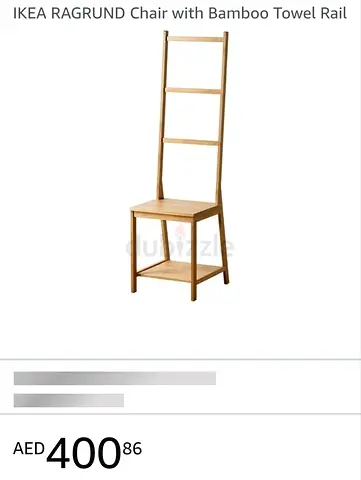 IKEA RAGRUND chair with bamboo towel rail / shelving - light wood