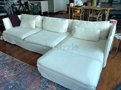 IKEA Large White L-shaped Slipcovered Sofa with Chaise