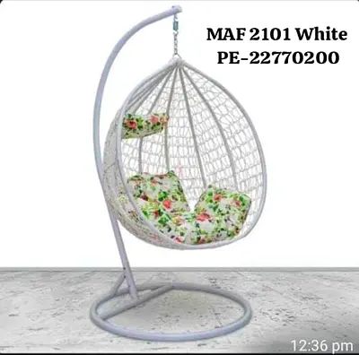 White Hanging Egg Chair with Stand and Cushions - Outdoor/Indoor