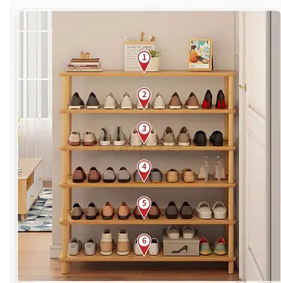 HYTTER Wooden 6 Tier Shoe Rack, Morden Vertical Wood Rack Organizer Stand