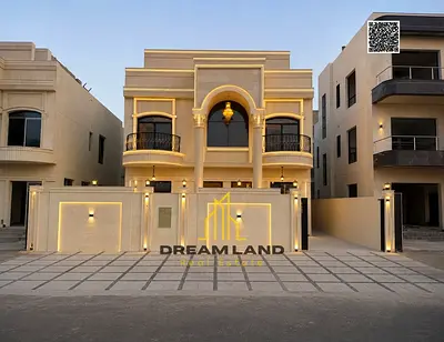 Luxury classic villa for sale in Al Helio 2 – Ajman | Full stone facade | Price includes registration and ownership fees, opposite Azha Mall