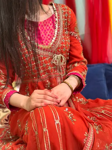 Embroidered pishwas  long dress (orange) - gently used