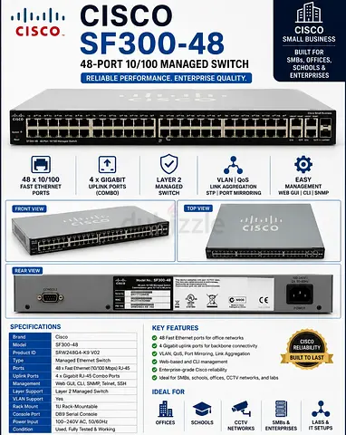 Cisco SF300-48 48-Port 10/100 Managed Switch - Good Working Condition
