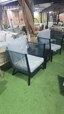 Set of 2 Outdoor Rope-Back Armchairs with Cushions - Good Condition