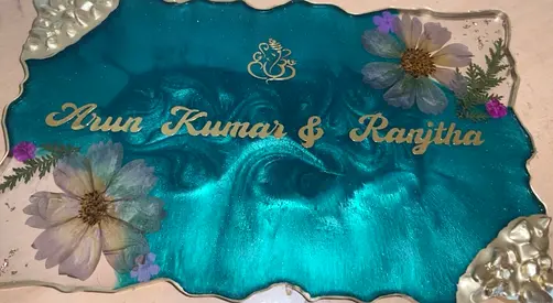 Handmade Resin Name Plaque with Pressed Flowers - Arun Kumar Rajitha