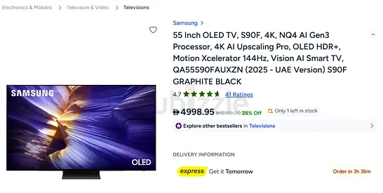Samsung 55 OLED TV (S90F) 4K, 144Hz — Excellent Condition
