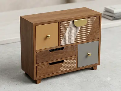 Small wooden multi-drawer storage box — decorative organizer