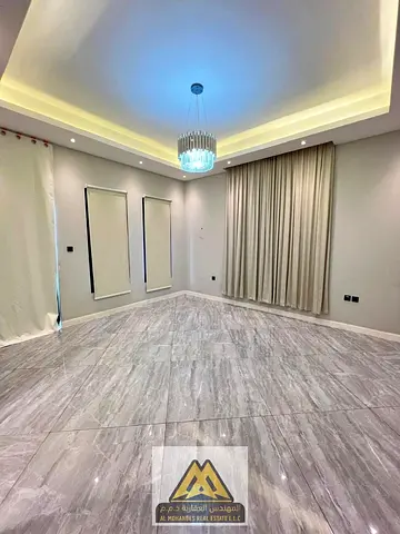 Ground floor villa in Al Zahia area, super deluxe finishing, behind Mohammed Bin Zayed Road and all services available.