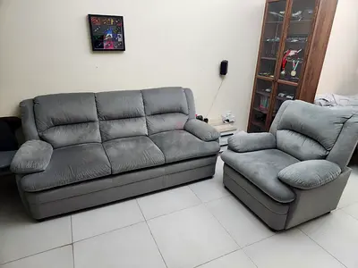 3-seater sofa and matching armchair - grey fabric, very good condition.